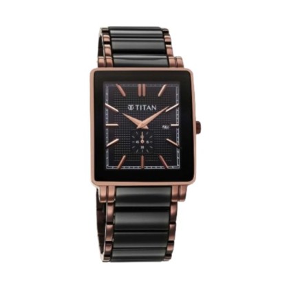 Titan Regalia Shaped Ceramic 90013KD06 Black Dial Steel & Ceramic Strap Analog Men Watch